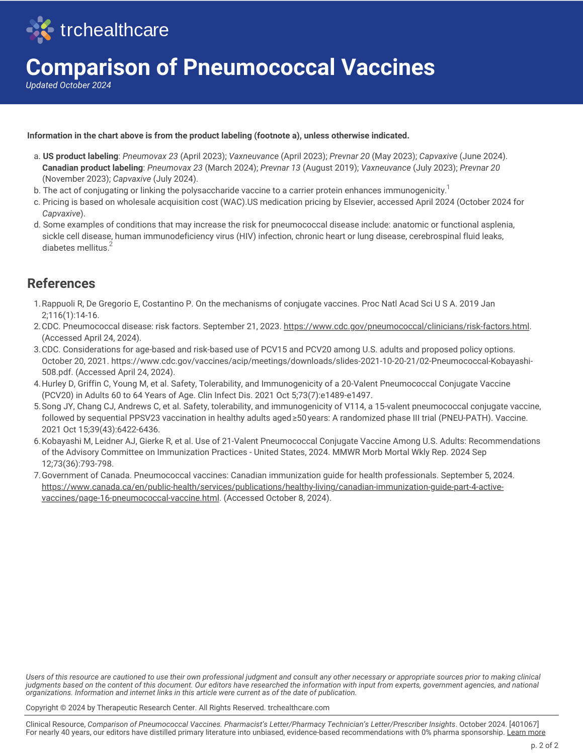 Comparison of Pneumococcal Vaccines Pg 2